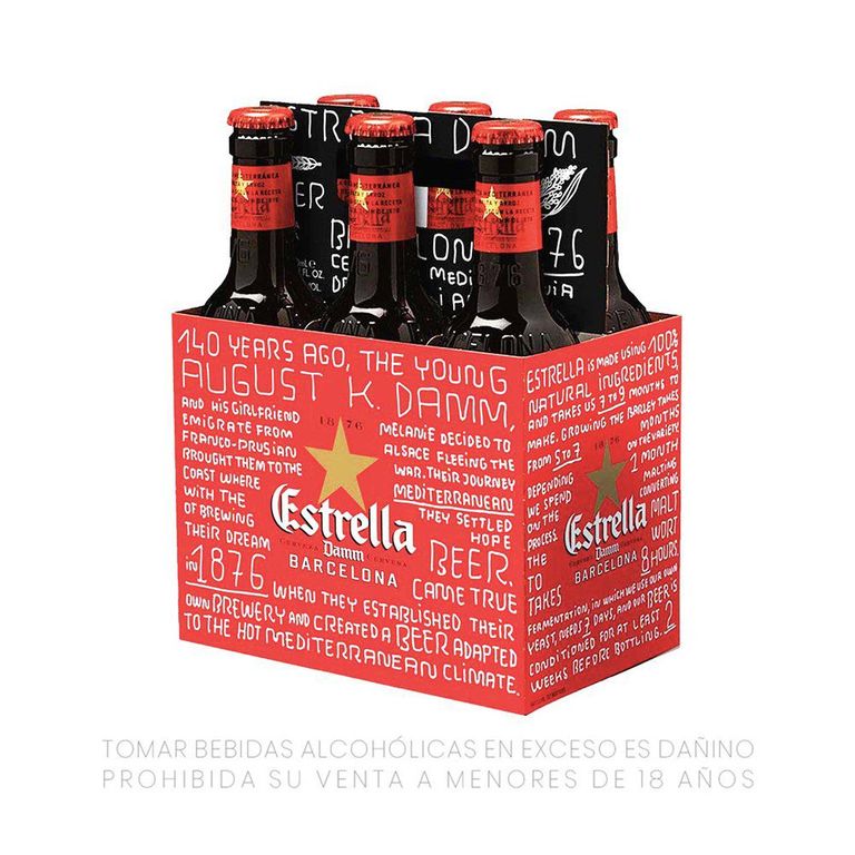 Cerveza Estrella Damm Sixpack Botella 330 mL