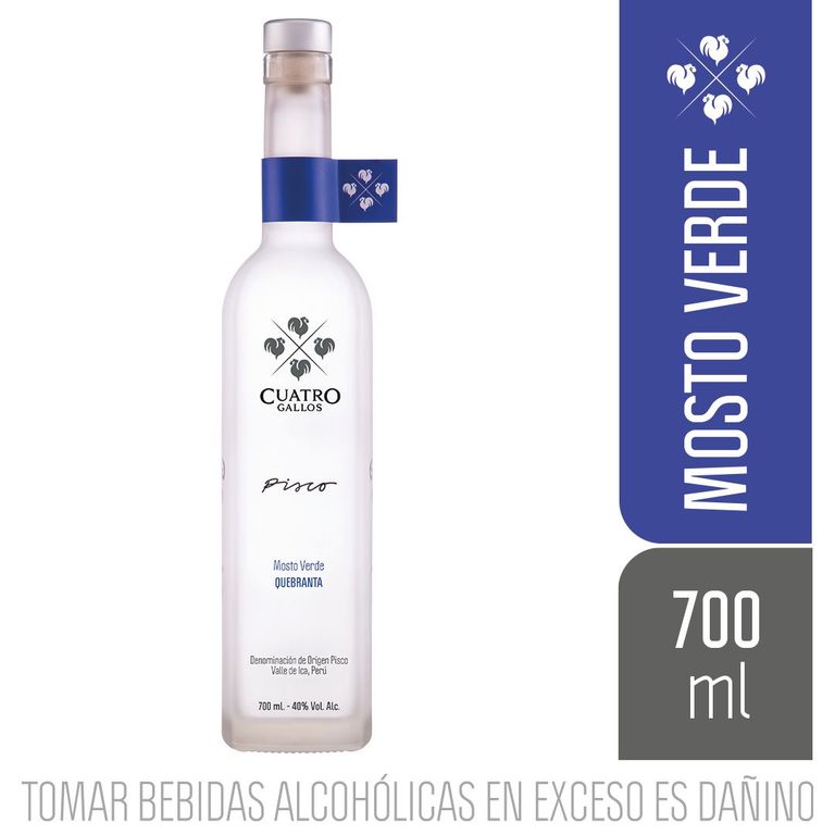 Pisco Mosto Verde Quebranta Cuatro Gallos Botella 700 mL