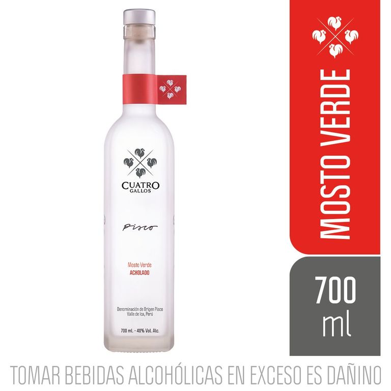 Pisco Mosto Verde Acholado Cuatro Gallos Botella 700 mL