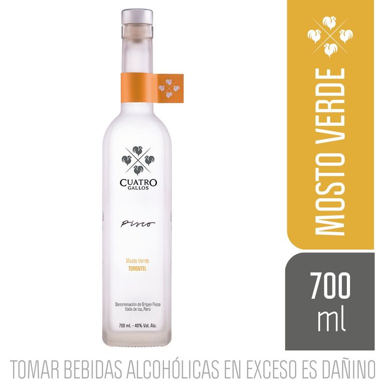 Pisco Mosto Verde Torontel Cuatro Gallos Botella 700 mL