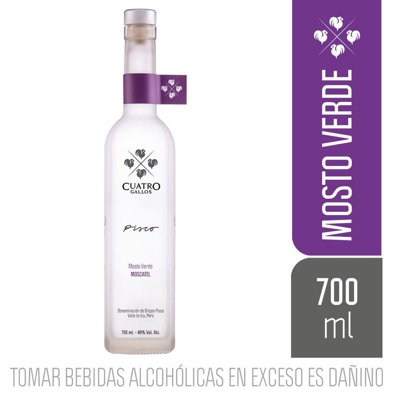 Pisco Mosto Verde Moscatel Cuatro Gallos Botella 700 mL