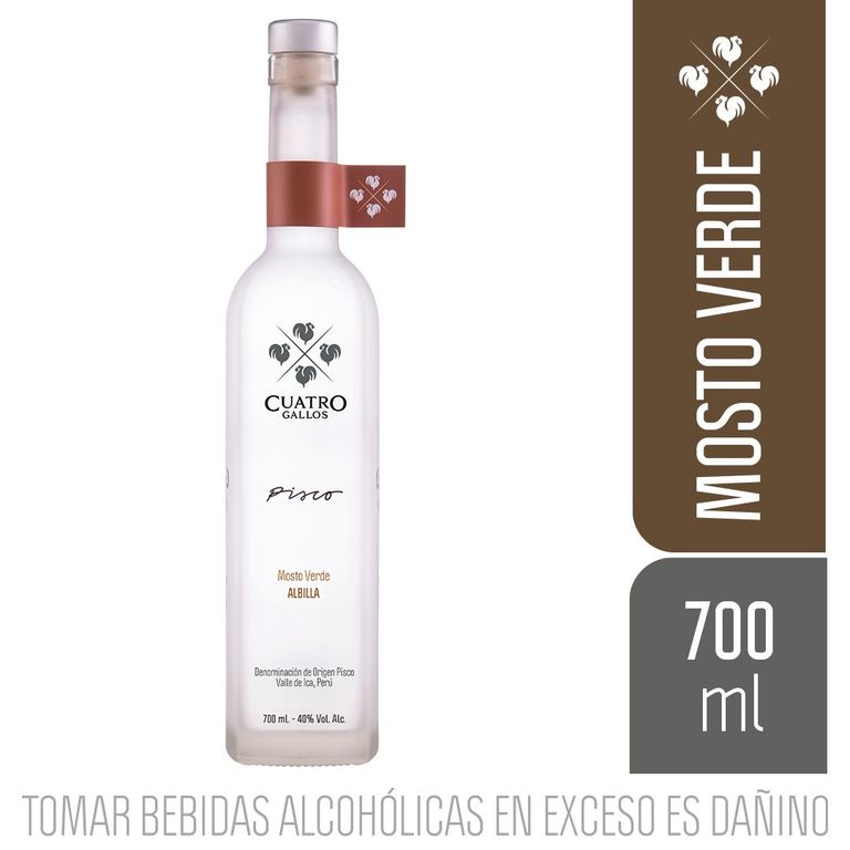 Pisco Mosto Verde Albilla Cuatro Gallos Botella 700 mL