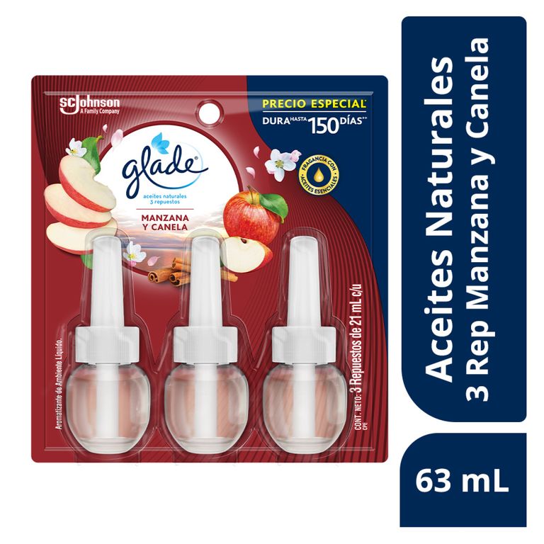 Repuesto Aceite Perfumado Glade Manzana y Canela Empaque 3 Und