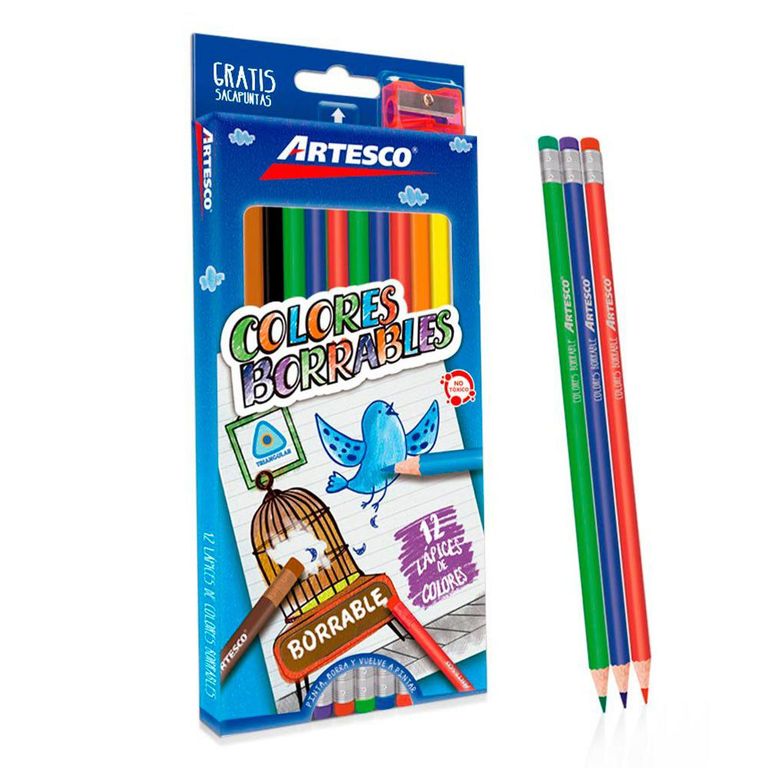 Colores Artesco Borrables Triangulares Empaque 12 Und + Tajador