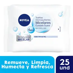 NIVEA - Toallitas Desmaquillantes Micelares 4 En 1 Empaque 25 Und