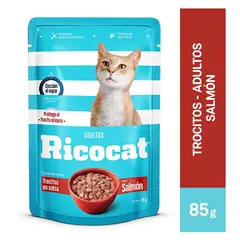 RICOCAT - Trocitos en Salsa con Salmón para Gatos Adultos 85 g