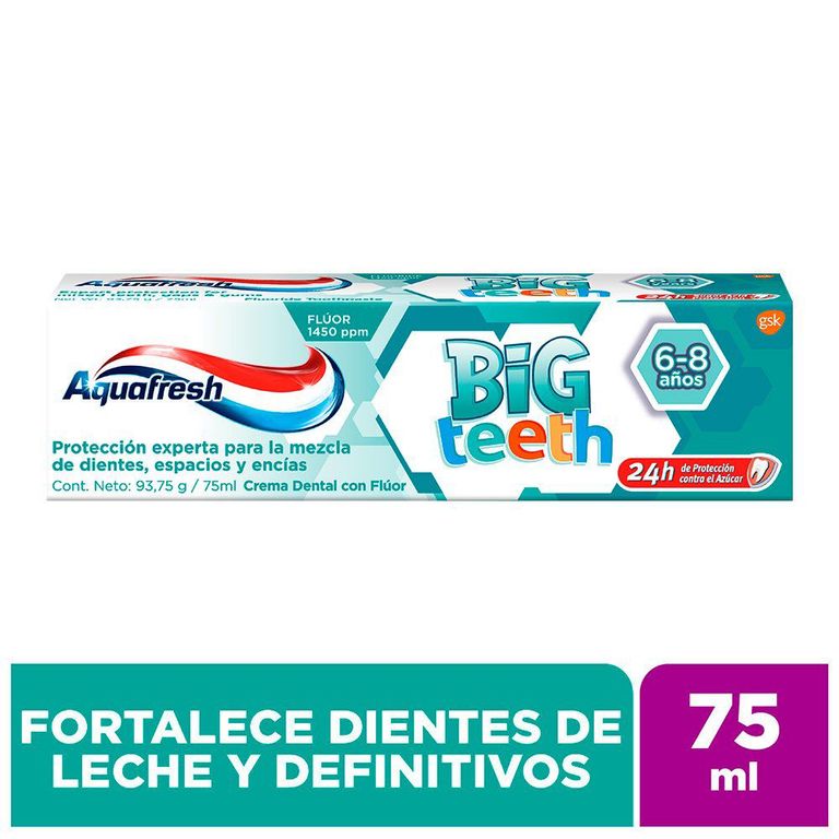 Pasta Dental Aquafresh Big Teeth 6+ Años Envase 75 mL