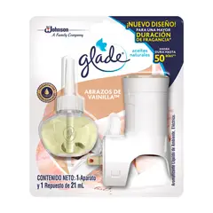 GLADE - Ambientador Aceite Abrazos Vainilla Envase 21 mL + Unidad Eléctrica