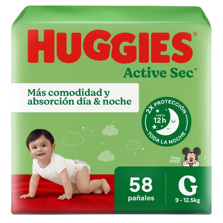 Pañales Huggies Active Sec Talla G Empaque 58 Und