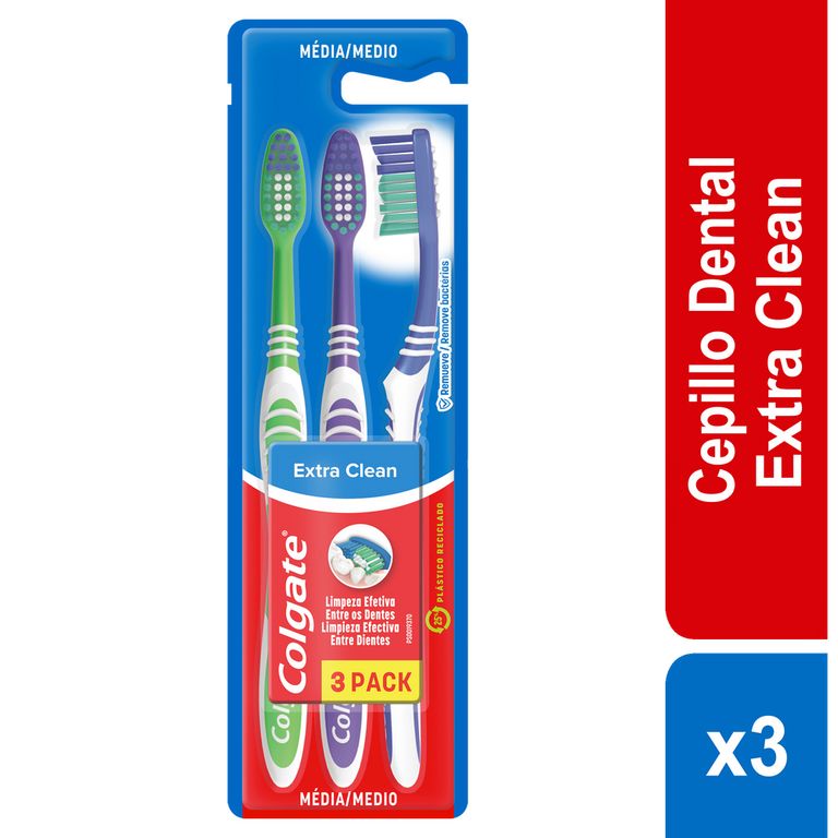 Cepillo Dental Colgate Extra Clean Medio Empaque 3 Und