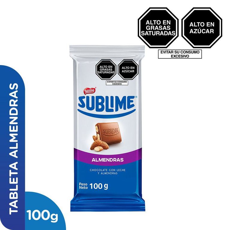 Chocolate con Leche y Almendras en Barra Sublime Empaque 100 g