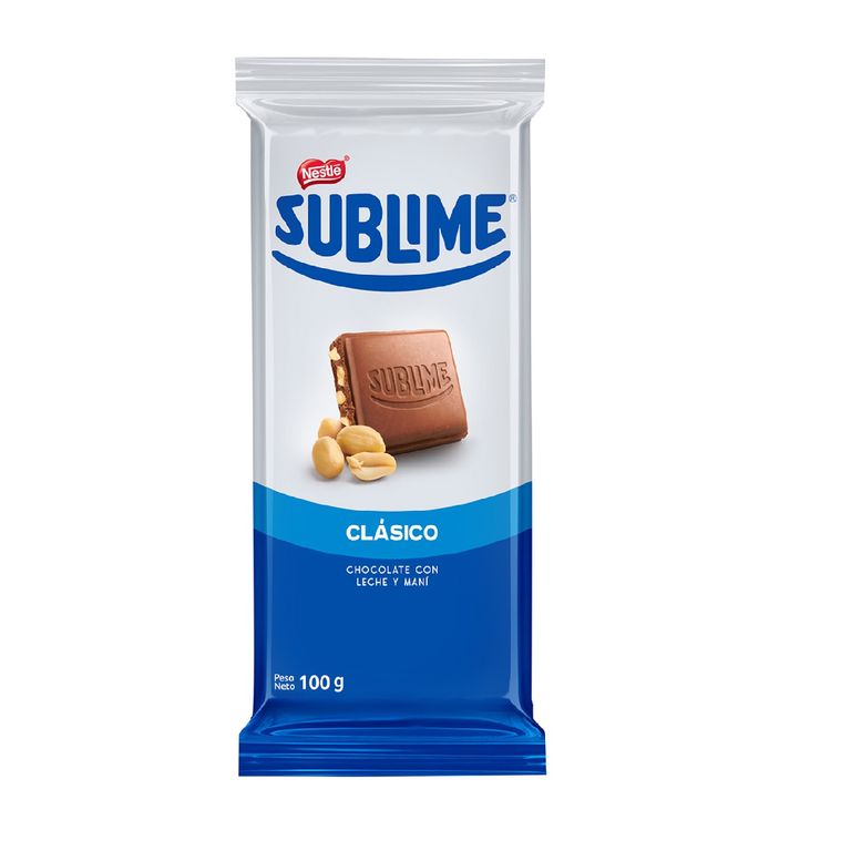 Chocolate con Leche y Maní en Barra Sublime Empaque 100 g