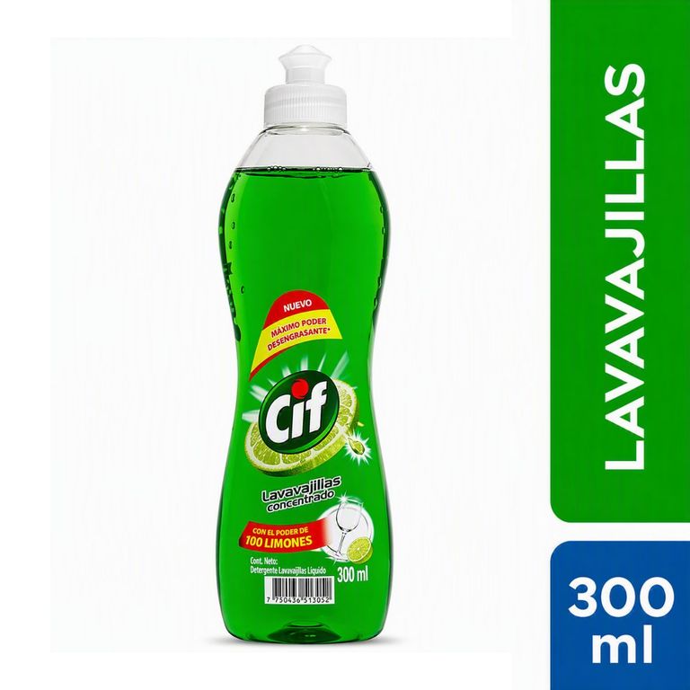 Lavavajilla Líquido Concentrado Cif Limón Botella 300 mL