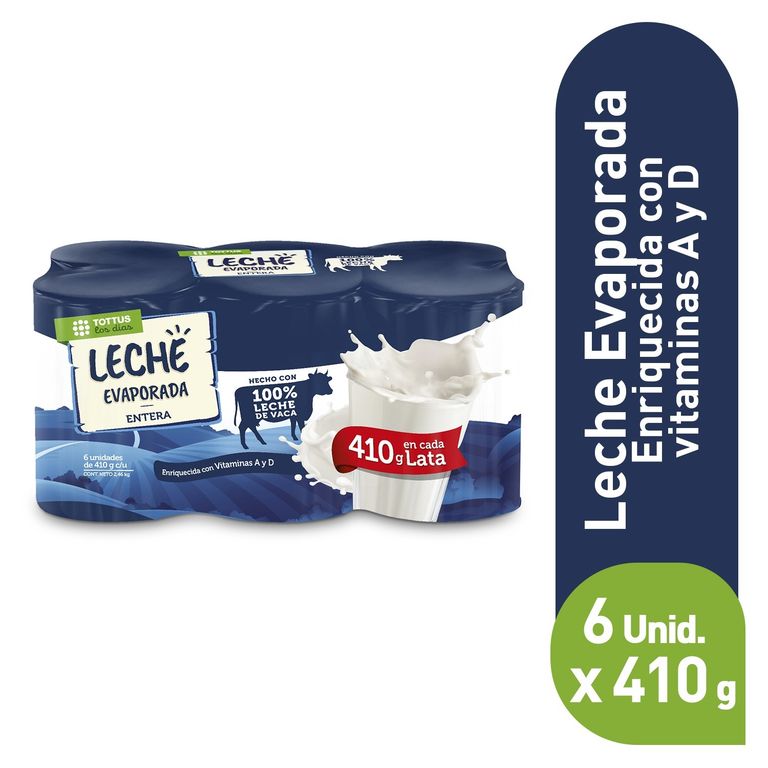 Leche Evaporada Tottus Sixpack Lata 410 g