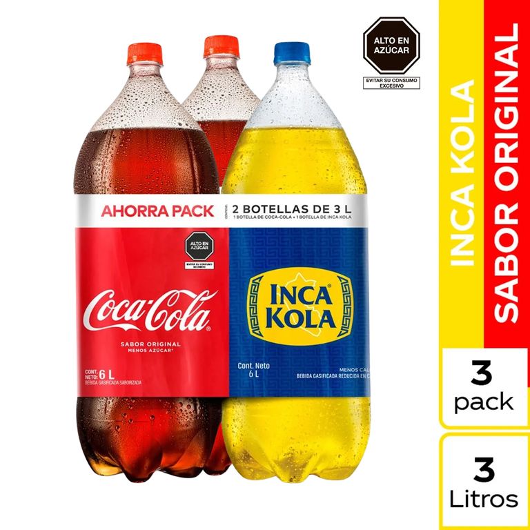 Gaseosas 2 Coca Cola 3 L + 1 Inca Kola 3 L