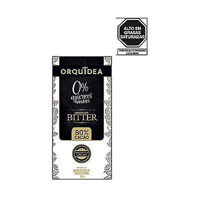 Chocolate en Barra Bitter Orquídea Cacao Sin Azúcar Empaque 90 g