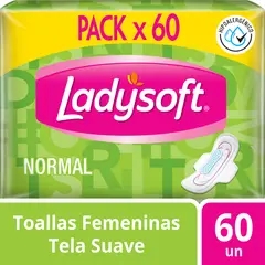 LADYSOFT - Toallas Higiénicas Normal Tela Suave Empaque 60 Und