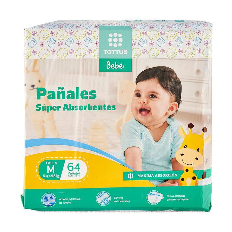 Pañales Súper Absorbentes Tottus Talla M Empaque 64 Und