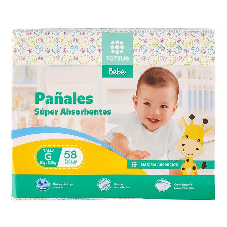 Pañales Súper Absorbentes Tottus Talla G Empaque 58 Und