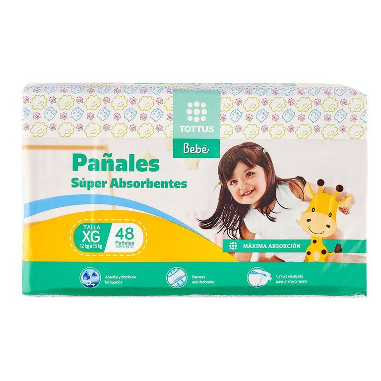 Pañales Súper Absorbentes Tottus Talla XG Empaque 48 Und