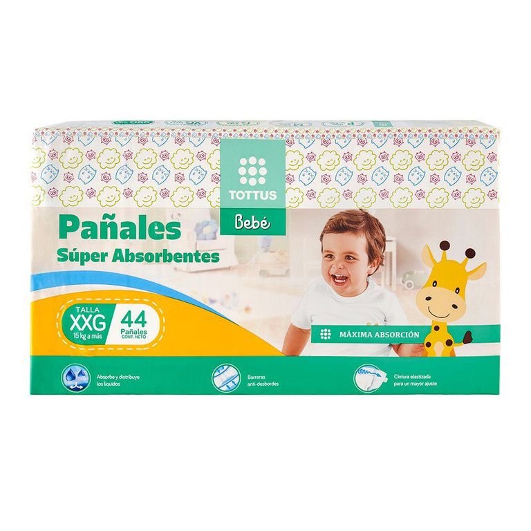 Pañales Súper Absorbentes Tottus Talla XXG Empaque 44 Und