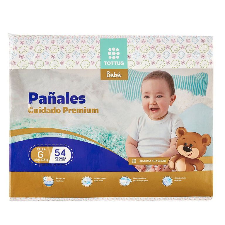 Pañales Cuidado Premium Tottus Talla G Empaque 54 Und