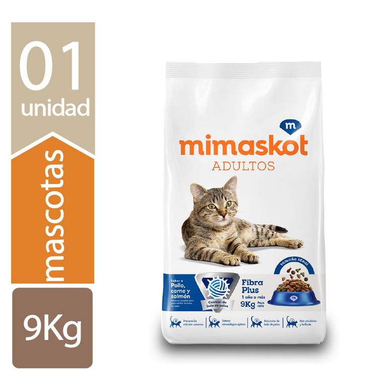 Alimento Seco Gatos Adultos Mimaskot Pollo Carne Salmón Bolsa 9 Kg