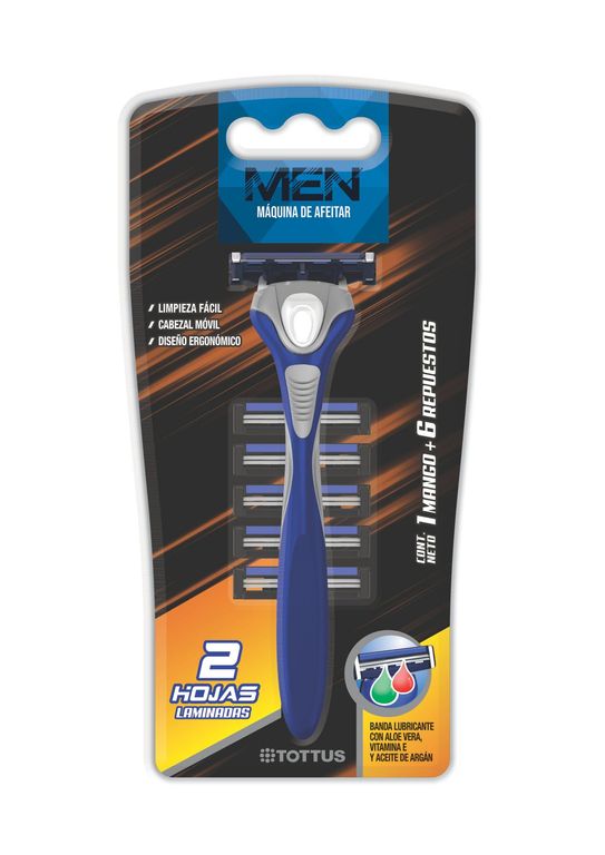 Máquina de Afeitar Hombre 2 Hojas Tottus + 6 Repuestos