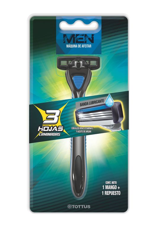 Máquina de Afeitar Hombre 3 Hojas Tottus + 1 Repuesto