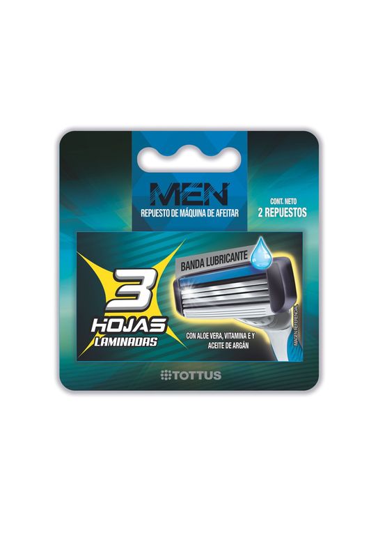 Repuesto para Máquina de Afeitar Tottus 3 Hojas Caja 2 Und