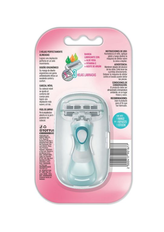 Mini Máquina de Afeitar Mujer 3 Hojas Tottus + 1 Repuesto