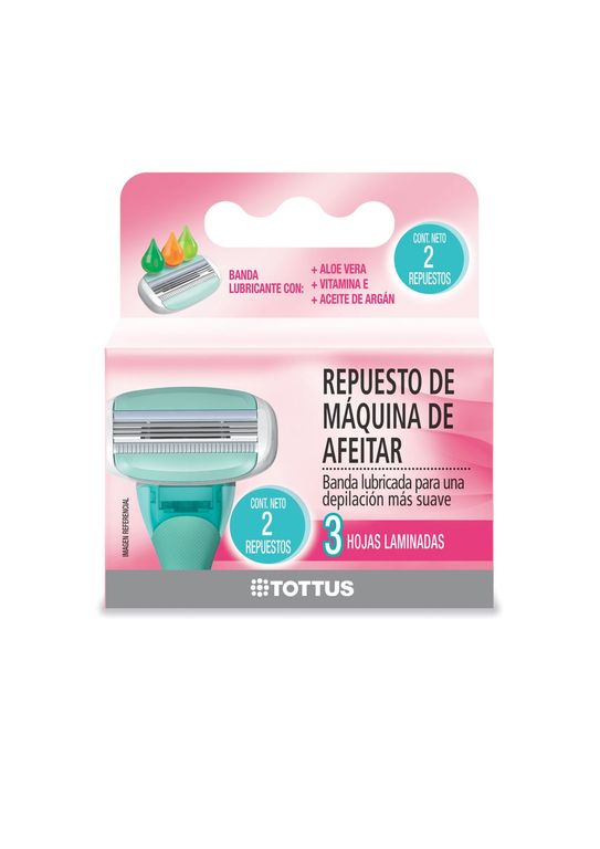 Repuesto Máquina de Afeitar Mujer 3 Hojas Tottus Caja 2 Und