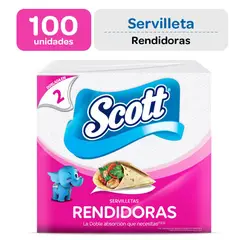 SCOTT - Servilletas Dobladas En 2 Rendidoras Empaque 100 Und
