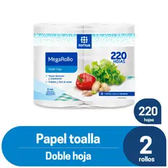 TOTTUS - Papel Toalla Mega Rollo Doble Hoja Pack 2 Rollos 110 Hojas