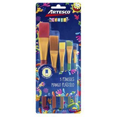 Pinceles Artesco Punta Plana Surtidos Empaque 5 Und