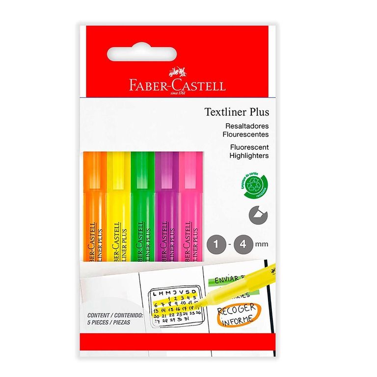 Resaltadores Faber Castell Plus Colores Flourescentes Caja 5 Und