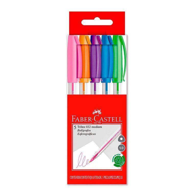 Lapiceros Faber Castell Trilux 032 Colores Varios Empaque 5 Und