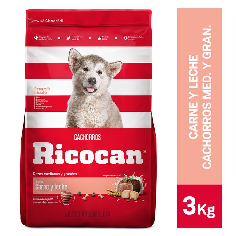Alimento Seco Cachorros Ricocan Carne y Leche Bolsa 3 Kg