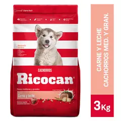 RICOCAN - Comida para Perros Cachorros Sabor Carne y Leche 3 kg