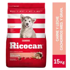 RICOCAN - Comida para Perros Ricocan Cachorros Sabor Carne y Leche 15 kg