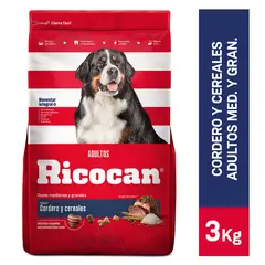 RICOCAN - Comida para Perros Adultos Medianas y Grandes Sabor Cordero y Cereales 3 kg