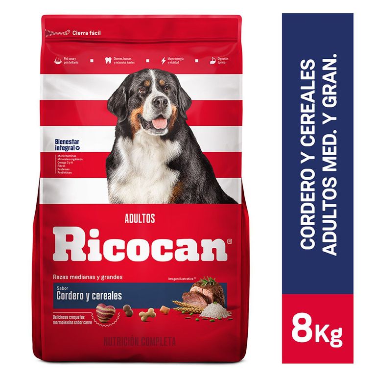 Alimento Seco Perros Adultos Medianos Ricocan Cordero Bolsa 8 Kg
