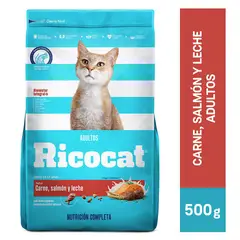 RICOCAT - Comida para Gatos Adultos Sabor Carne Salmón y Leche 500 g
