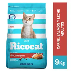 RICOCAT - Alimento Seco Gatos Adultos Ricocat Carne Salmón Leche Bolsa 9 Kg