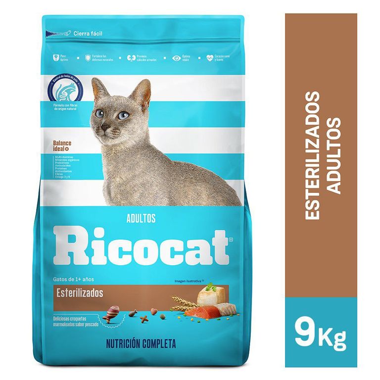 Alimento Seco Gatos Esterilizados Ricocat Pescado Bolsa 9 Kg