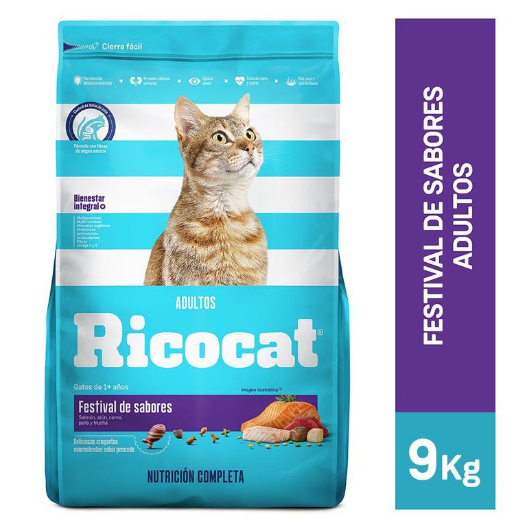 Alimento Seco Gatos Adultos Ricocat Festival de Sabores Bolsa 9 Kg