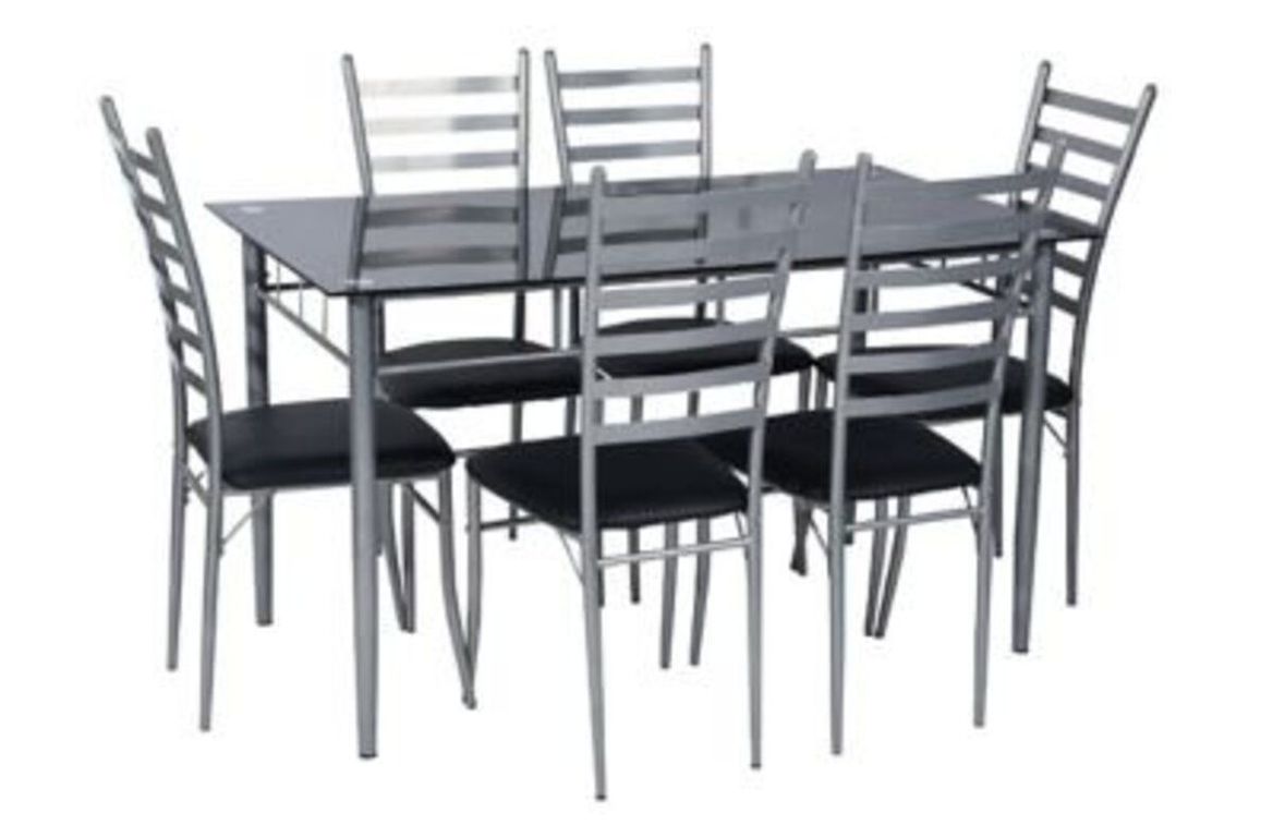 Juego de Comedor 6 Sillas Negro + Mesa de Vidrio