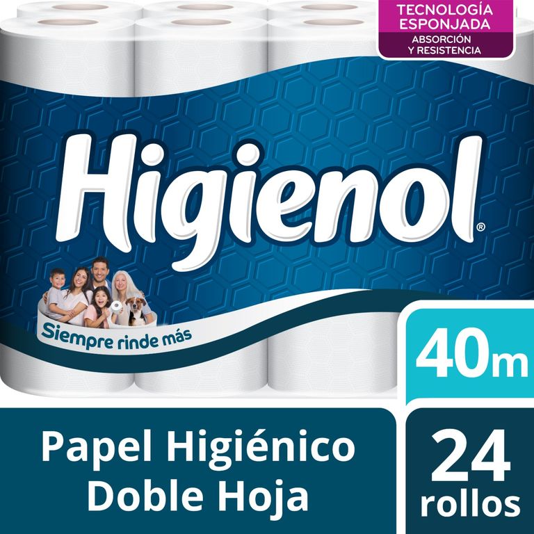Papel Higiénico Higienol 40 m Mega Doble Hoja Empaque 24 Und