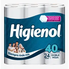 HIGIENOL - Papel Higiénico Higienol 40 m Mega Doble Hoja Empaque 24 Und