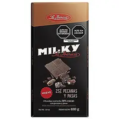 LA IBERICA - Chocolate en Barra La Iberica Milky con Pecanas y Pasas Empaque 100 g